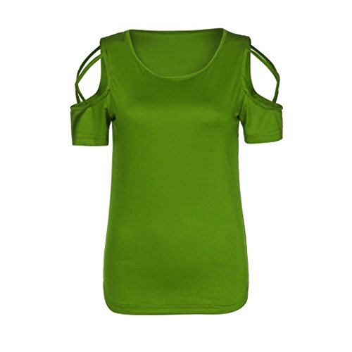Quartly Women Fashion Strappy Cold Shoulder Tees Shirt Stripe Baggy Tops Loose Summer T-Shirt Pullover Casual Blouse (S, Green) - Thumbnail 3