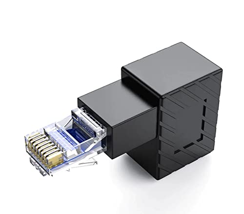 innov8 90 Degree RJ45 Male to Female Extension Cat5 Cat6 Lan Network Connector Ethernet Adapter for Computers, Laptops, Routers (Down Angle)