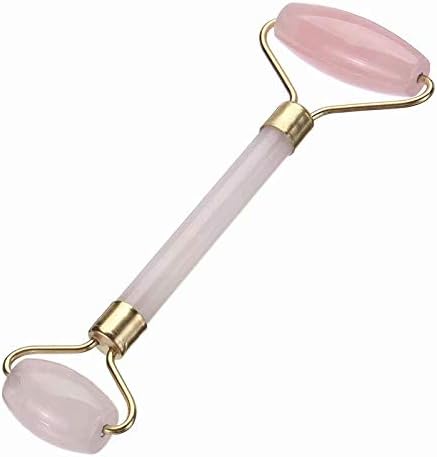 Aoleytech Natural Rose Crystal Quartz Facial Massage Roller Double Roller Jade Stone Face Anti Wrinkle Slimming Tools