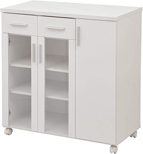 山善 食器棚 幅80 奥行39 5 高さ85cm メラミン天板 ガラス戸 引き出し キャスター付き 背面化粧仕上げ ベリーベリーキッチン Ssy C8580gc ホワイト Wh 完成品 直営ストア 大容量 Fa