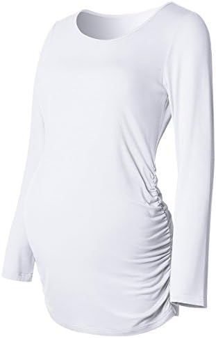 Maternity Shirt Long Sleeve Basic Top Ruch Sides Bodycon Tshirt for Pregnant Women