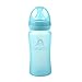 Wawita Glass Baby Bottle with Protective Silicone, Anti-Colic System and Soft Medical Breast-Like Silicone Nipple, Lightweight, BPA Free, Natural Breastfeeding Bottle, Medium Flow, Blue 8 Ounces