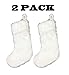 AISENO 2 Pack 18 Inch Snowy White Christmas Stockings Faux Fur Christmas Stockings Hanging Ornaments Candy Gift Bags for Christmas Decorations