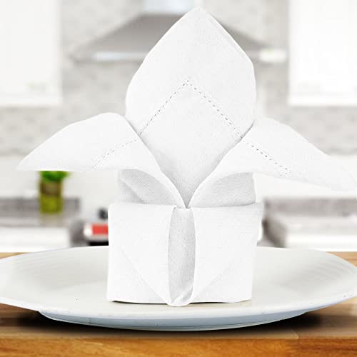 Sweet Needle - Pack of 12 Napkins 50 x 50 cm White – Linen Look High Quality Cotton Linen Blend – 100% Natural Cellulose Fibre – White