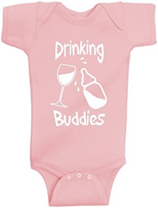 Aiden's Corner - Funny Baby Boy & Baby Girl Clothes - Drinking Buddies Infant Bodysuit - Glass (12 Months, Pink)