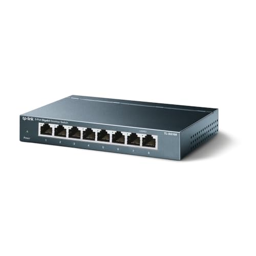 TP-Link TL-SG108 8-Port Gigabit Netzwerk Switch (Plug-and-Play, 8* RJ-45 LAN Ports, Metallgehäuse, IGMP-Snooping, unmanaged, lüfterlos) blau metallic thumbnail 1