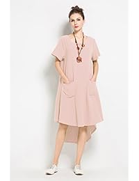 Anysize Summer Series Vestido suelto de algodón de lino suave Vestido de talla grande Vestido de primavera y verano F124A