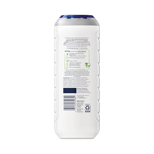 NIVEA MEN SENSITIVE BODY WASH WITH BAMBOO EXTRACT, MOISTURIZING BODY WASH FOR SENSITIVE SKIN, SOAP FREE SHOWER GEL FOR MEN WITH NO DRYING ALCOHOL, 16.9 FL OZ BOTTLE