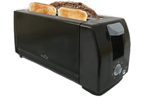Hauz ATS772 4-Slice Toaster, Wide and Long Slots, Browning Control, 1300W, Space Saving Design, Black