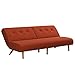 Novogratz Palm Springs 72 Inch Futon Sofa Bed, Armless Upholstered Couch Sleeper with Tufted Back, Mid-Century Modern, Orange