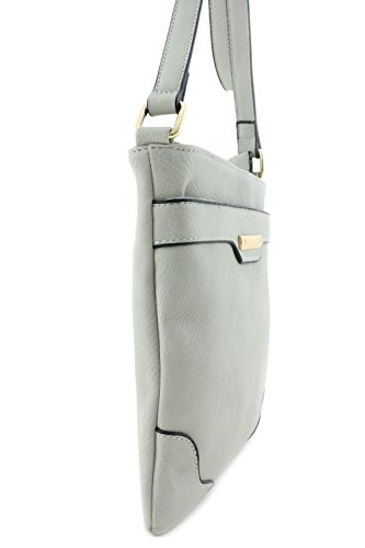Women's Medium Size Solid Modern Classic Crossbody Bag with Gold Plate (Gray)