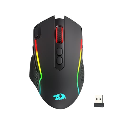 Redragon M810 MAX 3-Modus-Funk-Gaming-Maus, 12000 DPI kabelgebundene/kabellose RGB-Maus mit Schnellfeuer-Taste, 8 Makro-Tasten, 188 Stunden zuverlässi