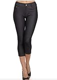 Yelete Women's Basic Solid Color Cotton Blend Capri Jeggings (Large, Black)