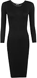 WearAll Women's Bodycon Stretch Plain Long Sleeve Round Neck Midi Dress