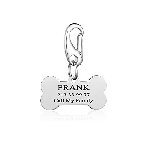 Chic & Artsy Stainless Steel Dog ID Tags - 8 Lines of Engraving Available Personalized Front and Back Pet Tags with Free Pet ID Tag Quick Clip - Bone Round Heart Rectangle (Quick Clip, Regular) - Thumbnail 4