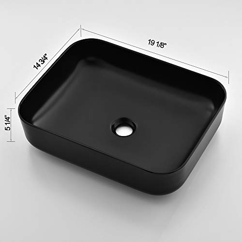Ufaucet Modern Black Rectangular Above Counter Countertop Porcelain Ceramic Bathroom Vessel Vanity Sink