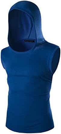 Darin Men's Casual Hooded Sleeveless Tank Tops Sleeveless Sport T-shirts (XL, Blue)