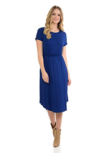 iconic luxe Women's Short Sleeve Flare Midi Dress with Pockets X-Large Royal Blue