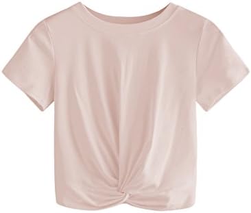 Women's Summer Crop Top Solid Short Sleeve Twist Front Tee T-Shirt