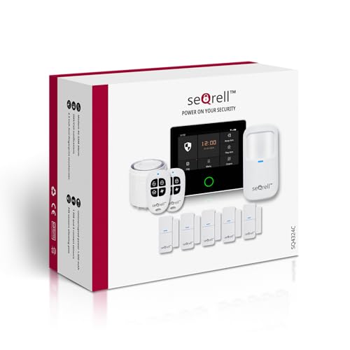 seQrell® Wireless Home Alarm System WiFi and GSM 4G without Subscription, Anti-Intrusion Alarm Kit with Touch Screen and 1500mAh Battery, Tuya Smart Life App, Alexa, SQ4324C