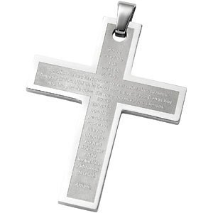 Stainless Steel Cross Pendant with the Lords Prayer. 