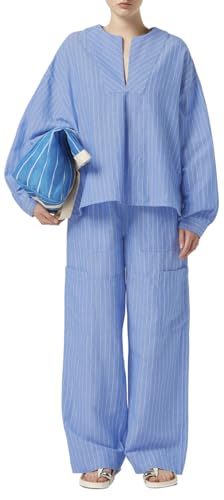 Scotch & Soda Maglietta da Donna in Cotone Linen Bib, Strisce Blu e Bianche, 46
