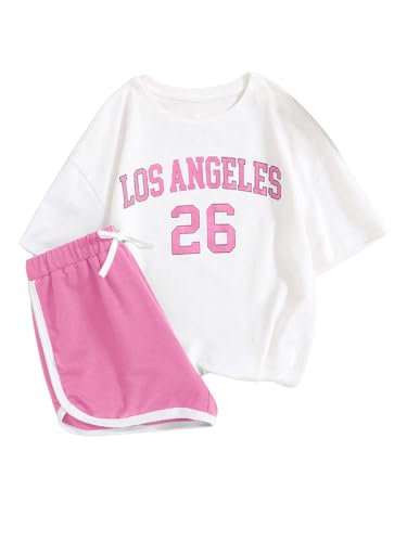 Floerns Girl's 2 Piece Graphic Tee Shorts Set