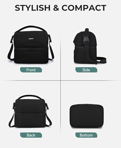 VASCHY Lunch Bag, Insulated Lunch Box Leak-proof Cooler Bag in Dual Compartment Lunch Tote for Men, Women, 14 Cans (Black)