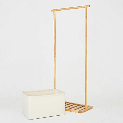 Bamboo Garment Rack Freestanding White Clothes Rack with Hamper Storage