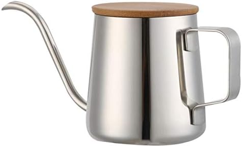 Tuneway 350Ml Long Narrow Spout Coffee Pot Gooseneck Kettle Stainless Steel Hand Drip Kettle Pour Over Coffee And Tea Pot With Wooden Cover