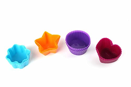 Home Value Silicone Small Mini Chocolate Holders/Truffle/Pastry Cups, 12 Pack, 4 Colors and Shapes (MUFFINYIHG001)
