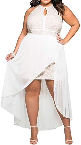 - 818 - Plus Size Hi Low Lace Overlay Halter Cocktail Casual Beach Wedding Maxi Dress