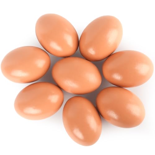 LovesTown 8PCS Wooden Fake Eggs, Wooden Chicken Eggs Faux Eggs for Easter Egg Painting Food Pretend Play Hens Lay