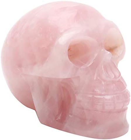HealDeal Crystal Reiki Skull Carved Rose Quartz Stone Statue Collectible Figurine