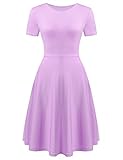 Zeagoo Women O-Neck Short Sleeve Striped Summer Casual Flared A-Line Dress,2 Style-pink Purple,X-Large