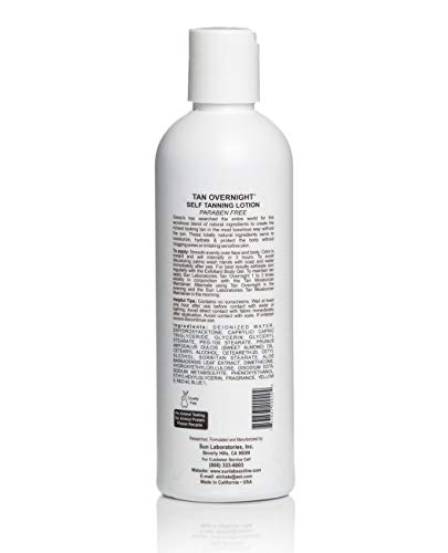 Sun Laboratories Sunless Tanning Lotion Tan Overnight 8 fl oz Medium to Dark Tan for All Skin Types