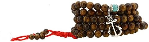 108 Tibetan Wooden Yoga Meditation Prayer Beads Mala Necklace Wrap Bracelet (Anchor)