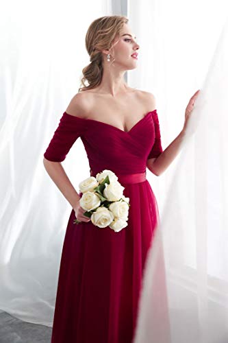 Beauty-Emily Evening Dresses Tulle Long Bridesmaid Dress for Wedding Party Formal Prom Gown Color Burgundy, Size US10 - Thumbnail 5