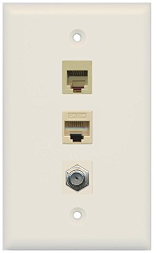 RiteAV Wall Plate - 1 Coax TV, 1 Phone RJ11/RJ12, 1 Ethernet Cat5e Port - White