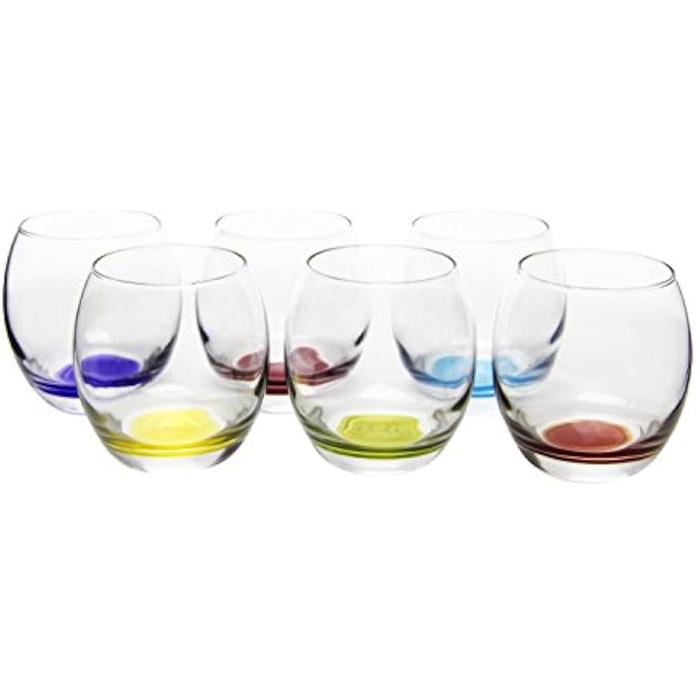 Prism Multi Colored Stemless Wine Beverage Glasses, 13.75 Ounce Set
