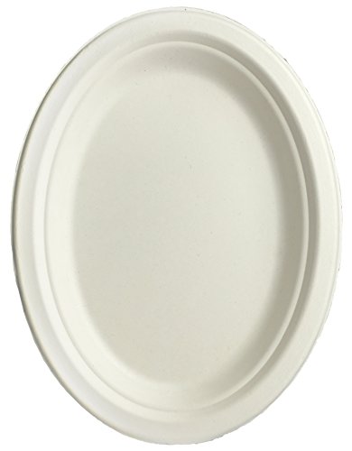 Brheez Heavy Duty Plates 100% Natural Sugarcane Biodegradable Compostable Bagasse, Eco-friendly paper alternative - Oval Serving Platters 7.5