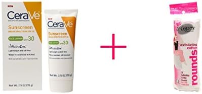 CeraVe Suncare Sunscreen Face Lotion SPF 30 (2pc AND Swisspers Exfoliating Cotton Rounds - BUNDLE)