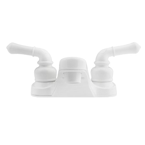 Dura Faucet RV Bathroom Faucet with Arced Spout and Traditional Two Lever Operation for Recreational Vehicles, Travel Trailers, Motorhomes, and 5th Wheels (White)