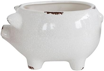 Creative co Distressed White Open Pig Shape Stoneware 8.75 x 6.25 Ceramic Standing Planter Pot