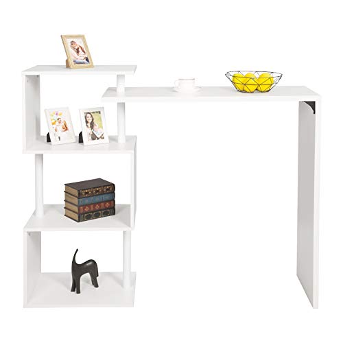 WOLTU Bartisch Stehtisch Bistrotisch Bartheke Tresentisch, mit 3 Ablagefläche, drehbar, Metall, MDF, 134x38x112cm(BxTxH), Weiß – Bild 5
