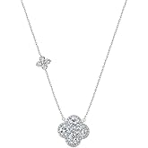 DIAMANTIO 18K Gold Plated Elegant Silver Four-Leaf Clover Necklace – Dainty Cubic Zirconia Pendant with Asymmetrical Star Accent