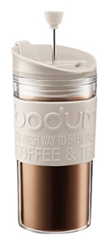 Bodum Travel Press Set - Coffee Maker With Extra Lid 0.35L (12oz) Off White