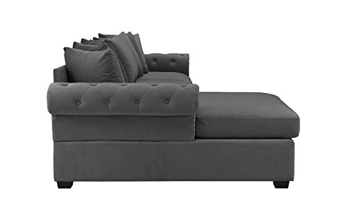Modern Large Tufted Velvet Sectional Sofa, Scroll Arm L-Shape Couch (Dark Grey) - Thumbnail 2