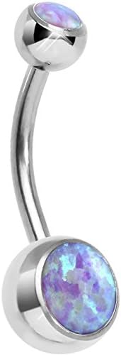 HOPIE Stainless Steel Opal Stone Belly Button Rings Body Jewelry Piercings Navel Rings Barbells Piercings 38