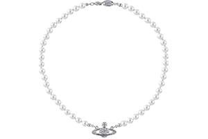 BSLVWG White Pearl Necklaces,Crystal Rhinestone Saturn Planet Necklace,Ladies Pendant Necklace Minimalist Jewelry Friend Girlfriend Birthday Anniversary for Mum Her Wife Girlfriend